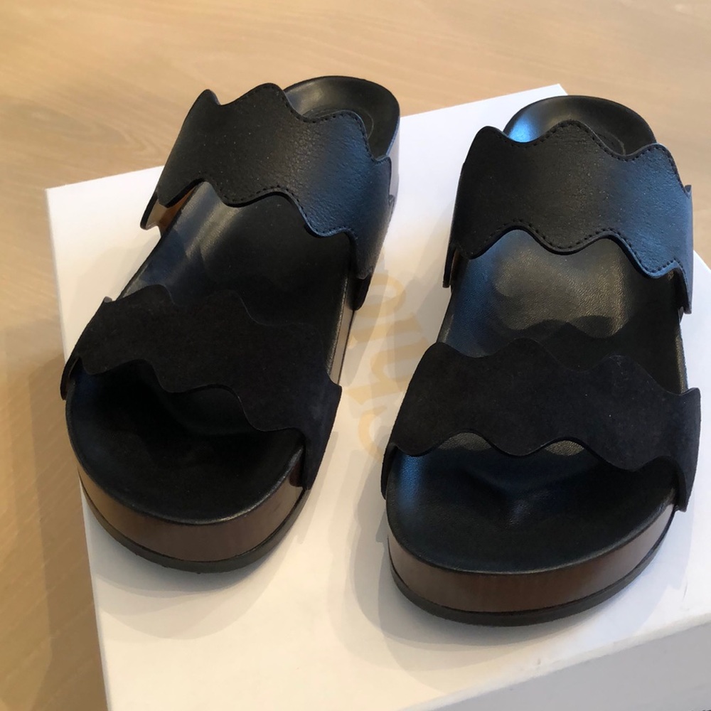 Chloe double step flat black sandal 8